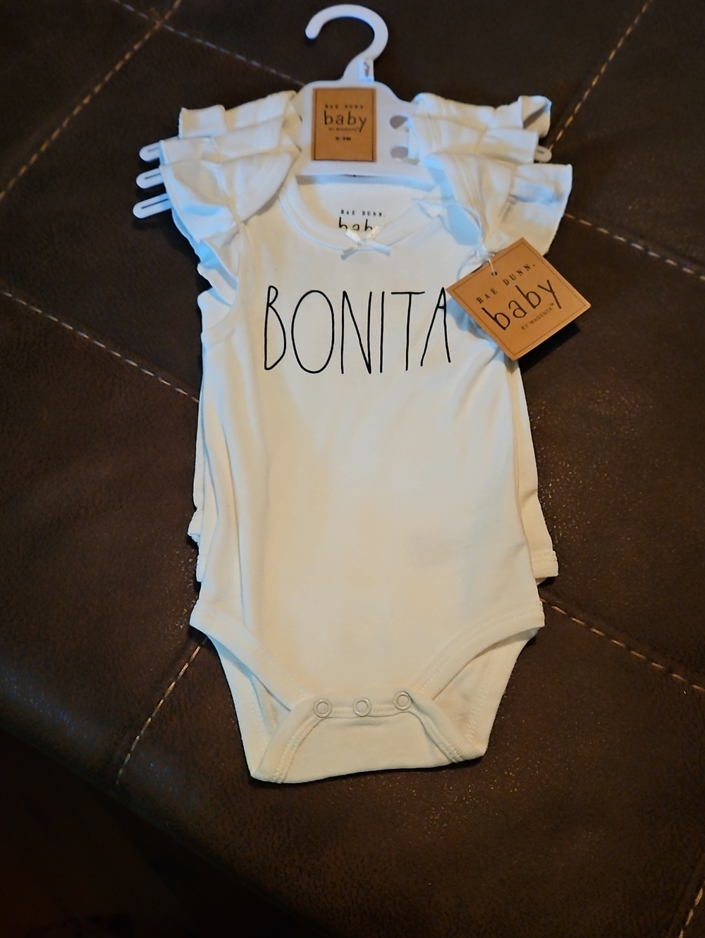 Rae Dunn By Magenta White "BONITA" Ruffle-Sleeve One-Piece Plus 2 More 0-3 Month